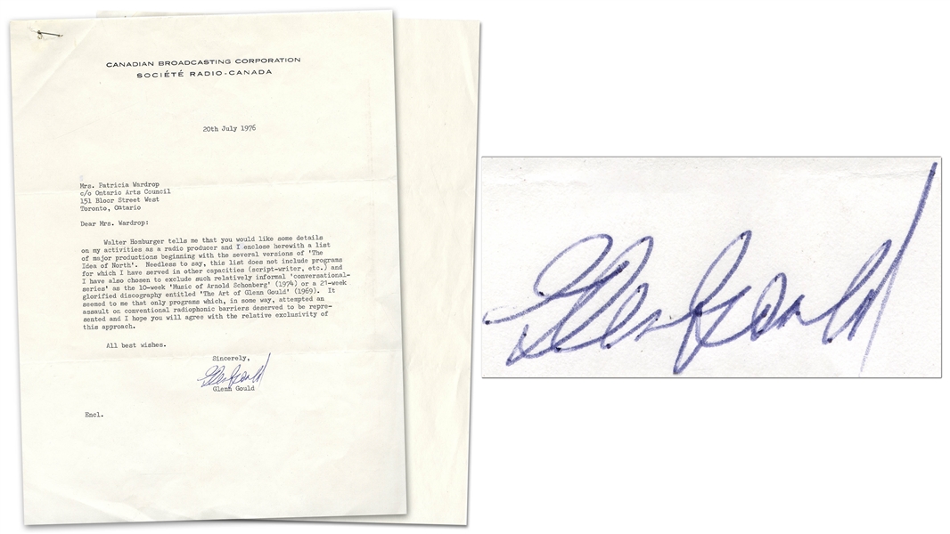 Rare Letter Signed by Pianist Glenn Gould